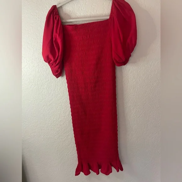 Velvi Women’s Skyla Shirred Midi Dress RED - Picture 8 of 8